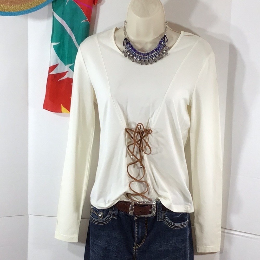 Escada cream knit front laced top 36